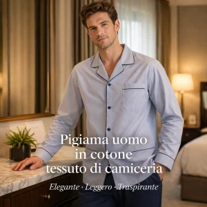 Pigiama uomo 100 % cotone in tessuto di camiceria