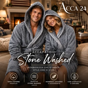 Accappatoio spugna con cappuccio effetto STONE WASHED Acca 24