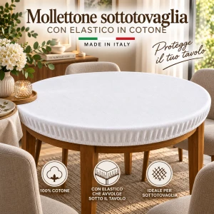 Mollettone sottotovaglia rotondo in panno di cotone con elastico