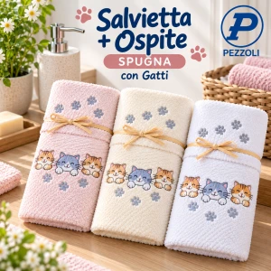 Asciugamano più ospite in spugna con Gatti