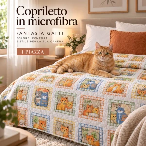 Copriletto microfibra fantasia gatti