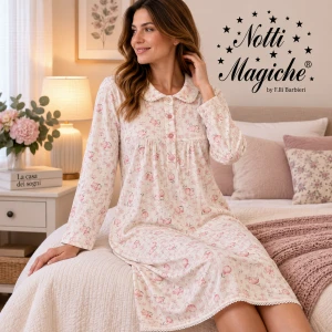 Camicia da notte in caldo cotone con colletto NOTTI MAGICHE