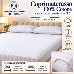 Coprimaterasso con cerniera lunga a L cotone sanforizzato CIRCEO made in Italy