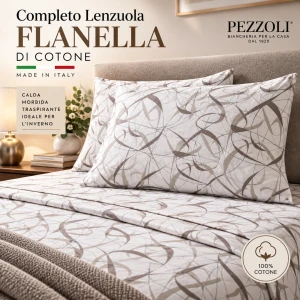 Completo lenzuola FLANELLA di cotone made in Italy