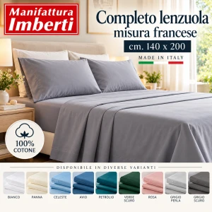 Completo lenzuola letto misura francese 140 Tinta Unita IMBERTI TESSILE
