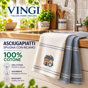 Asciugapiatti spugna con ricamo 100 % cotone