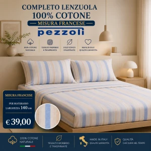 Completo lenzuola letto MISURA FRANCESE 140 X200 Dolce notte Pezzoli