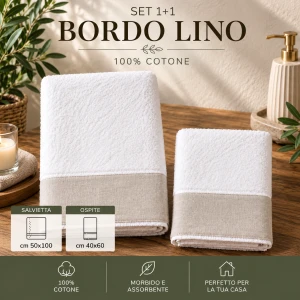 Salvietta più ospite in spugna bordo lino