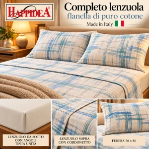 Completo lenzuola in flanella Made in Italy Happidea