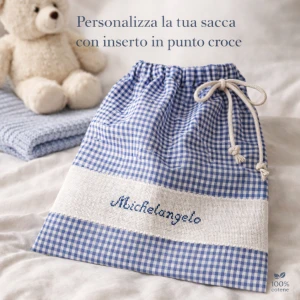 Articoli tessili per Asilo con inserto tela Aida per ricamare il nome