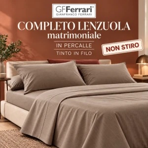 Completo lenzuola matrimoniale in percalle tinto in filo non stiro GF FERRARI