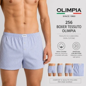 Boxer uomo 100% cotone tintofilo, tessuto da camiceria, con 3 bottoni Olimpia