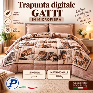 Trapunta invernale digitale in Microfibra disegno gatti Pezzoli